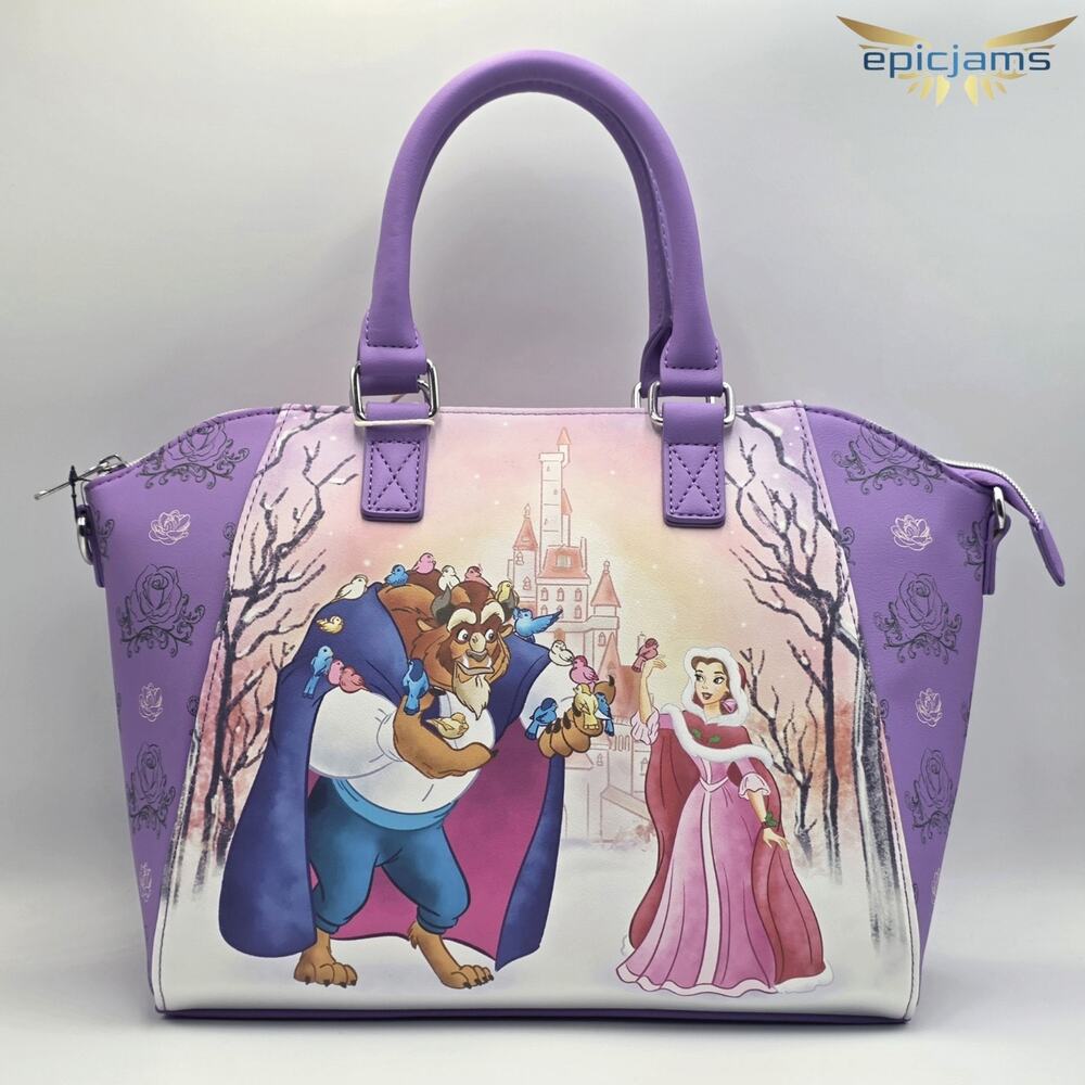 Loungefly Disney Beauty And The Beast Winter Scene Crossbody Satchel Bag New